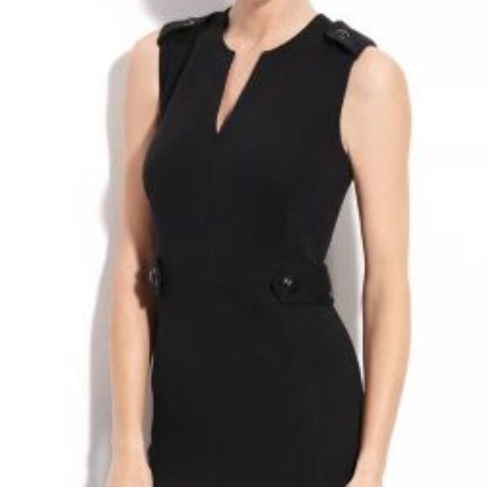 TORY BURCH Declan Tab Charcoal Gray Button Wool Sheath Dress